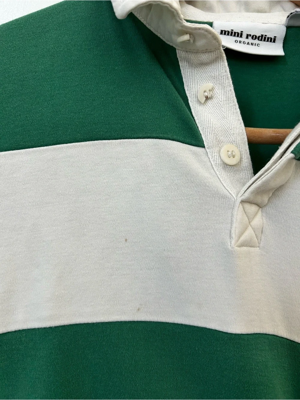 Mini Rodini organic size 2-3 years green white stripes rugby top flower patch